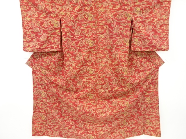 リサイクル　草花模様単衣着物